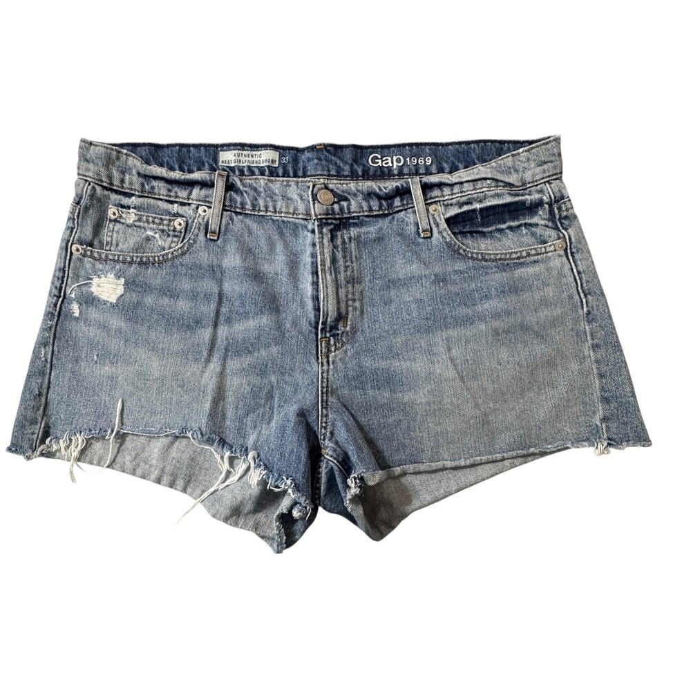 Gap 1969 Authentic Best Girlfriend Shorts Medium Wash Denim Cut Off Size 33